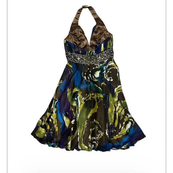 Tony Bowls Evenings Halter Dress Sz 6 Beaded Empire Waist Chiffon Cocktail Dress - Picture 2 of 13